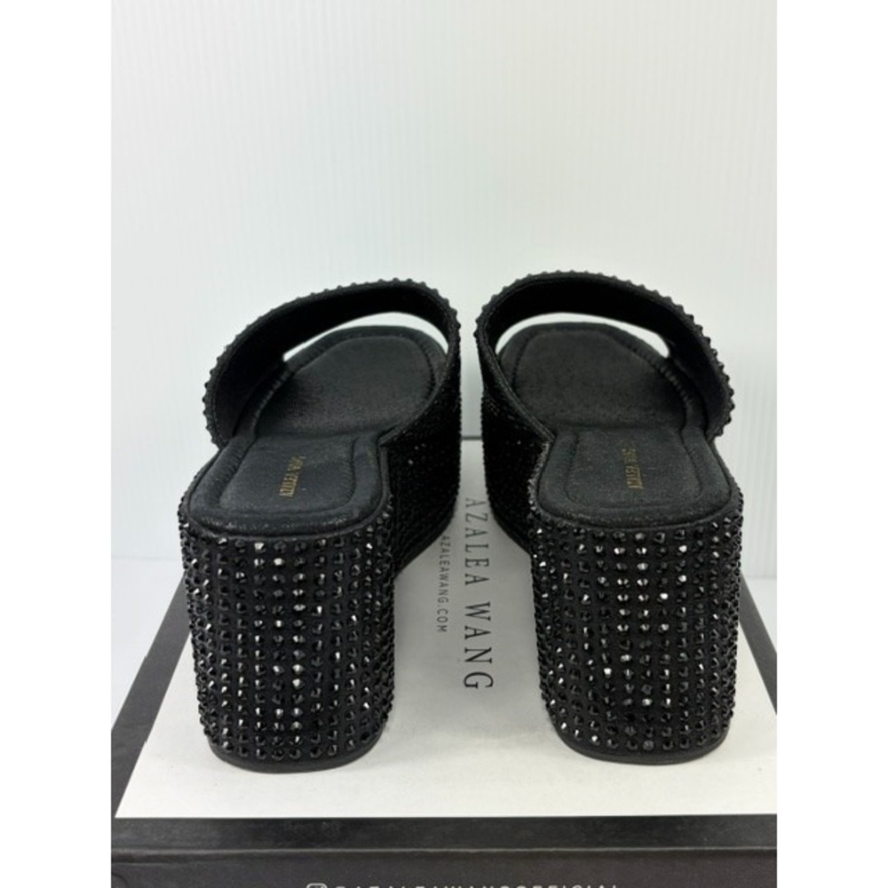 Azalea Wang Arachna Black Rhinestone Platform Wedge Slide Sandals Womens 8.5 - Picture 6 of 16